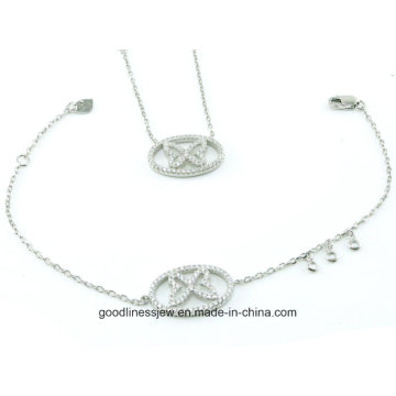 AAA Cubic Zirconia Colar de Prata Sterling Jóias Conjunto Pulseira S3277